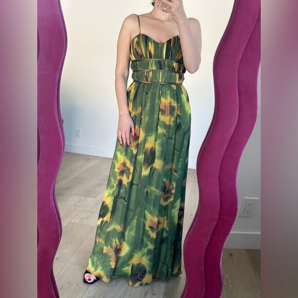 Aidan Mattox green sunflower floral dress size 4, worn once - Picture 3 of 9